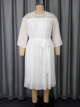 Elegant O Neck Sheer Mesh Ruffle Bandage Midi Dress